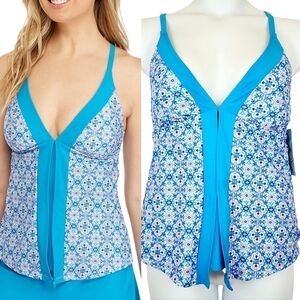 NWT Beach Diva Island Tile Flyaway Swim Tankini Top Size 12